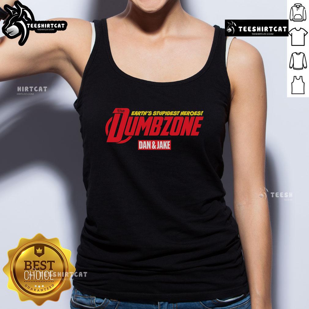 Original Earth's Stupidest Heroes: Dumbzone Dan and Jake tank top featuring vibrant graphics and a fun design.