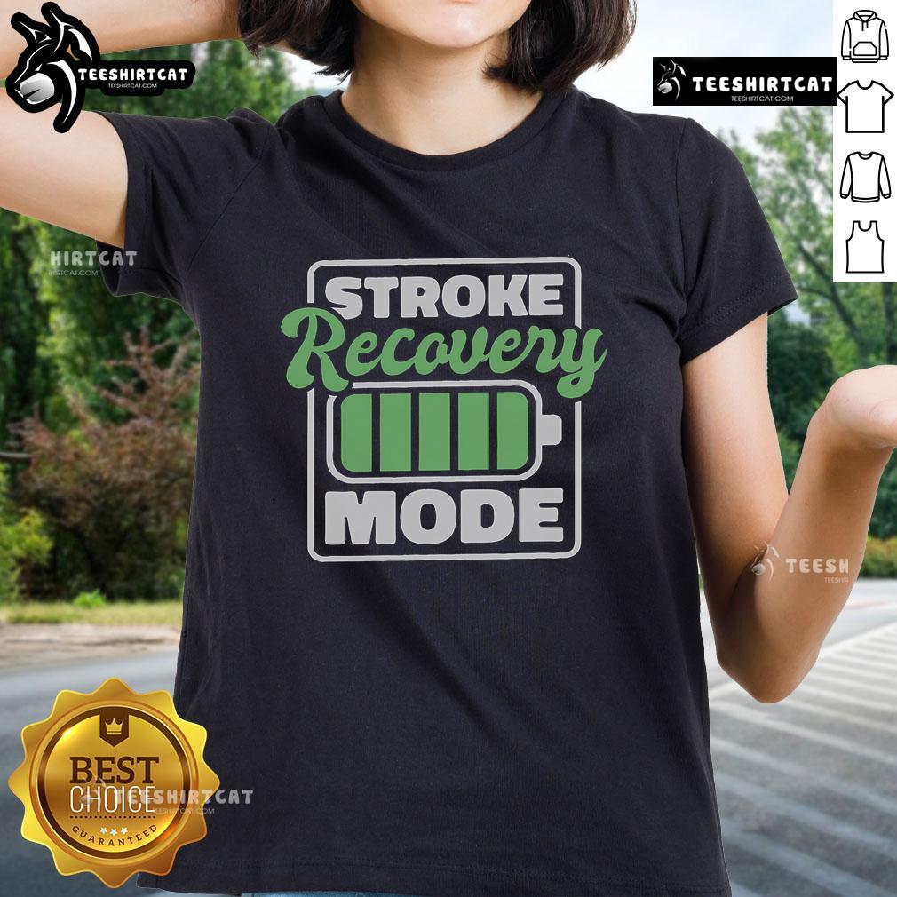 Alt Text: Original Stroke Recovery Mode Battery Ladies Tee featuring a motivational design for stroke survivors.