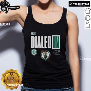 Premium Boston Celtics Dialed In 2025 NBA Atlantic Division Champions tank top featuring team colors and logo.