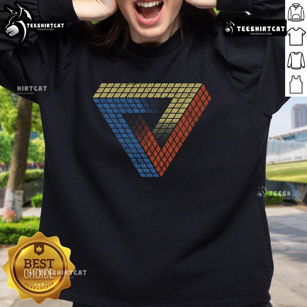 Premium Cube Triangle Optical Illusion Sweatshirt featuring a unique geometric design in vibrant colors.