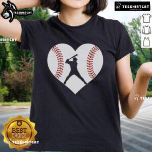 Pretty baseball batter graphic on a heartbeat design, perfect for sports fan ladies tee shirts.