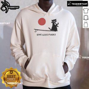 Funny raccoon graphic on a 'Give Less F*ck' hoodie, showcasing a playful and humorous design for casual wear.