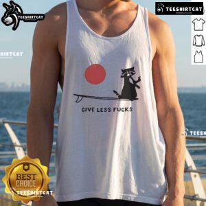 Funny raccoon in a tank top with 'Give Less F*ck' text, showcasing a quirky and humorous style for casual wear.