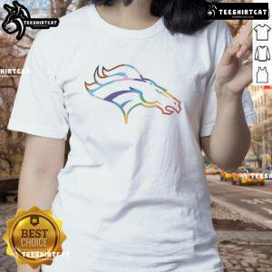 Alt Text: Womens Good Denver Broncos Logo Pride Tee featuring vibrant colors and team logo for fans.