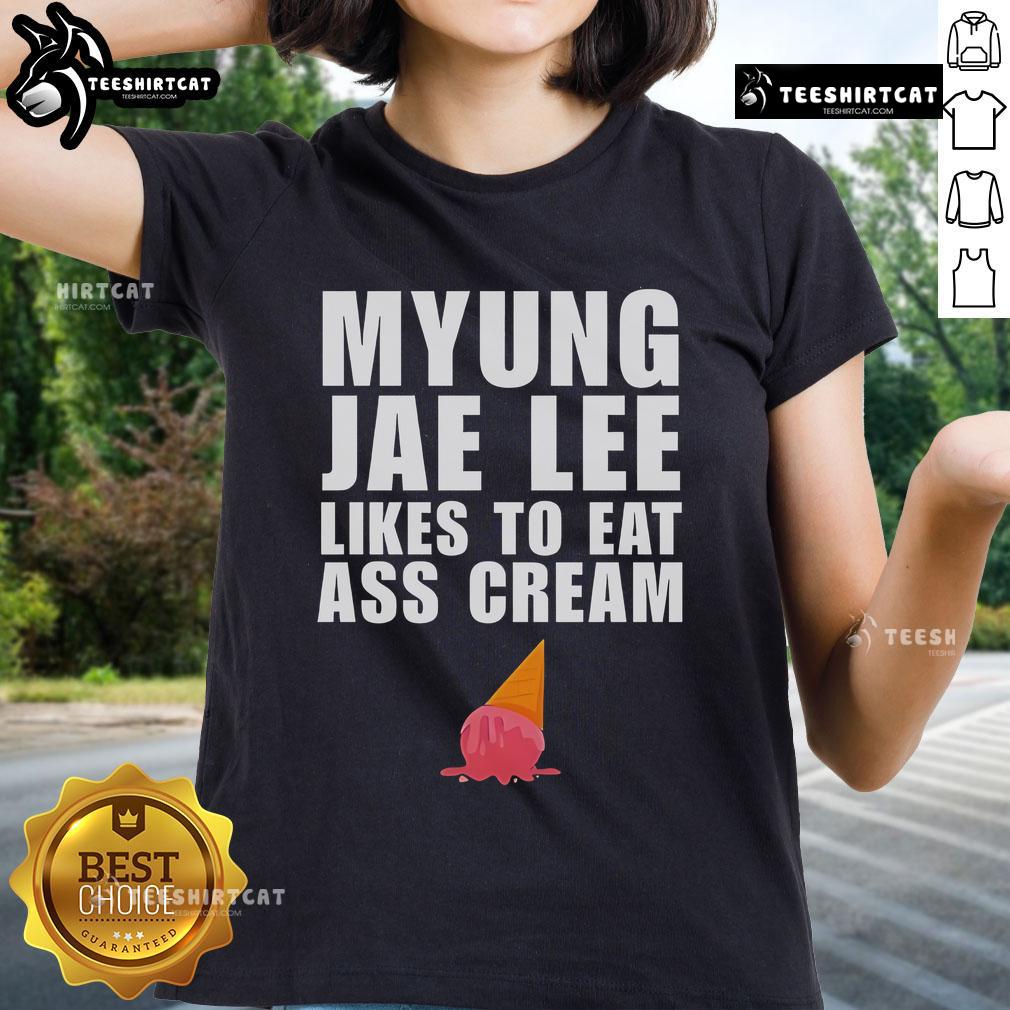Good Myung Jae Lee enjoys wearing the 'As Cream' ladies tee while savoring delicious ice cream.