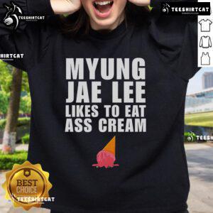 Good Myung Jae Lee wearing a cozy cream sweatshirt, showcasing a relaxed style and love for casual fashion.