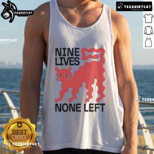 Good Nine Lives None Left Cat Tank Top featuring a playful cat graphic, perfect for cat lovers and casual wear.
