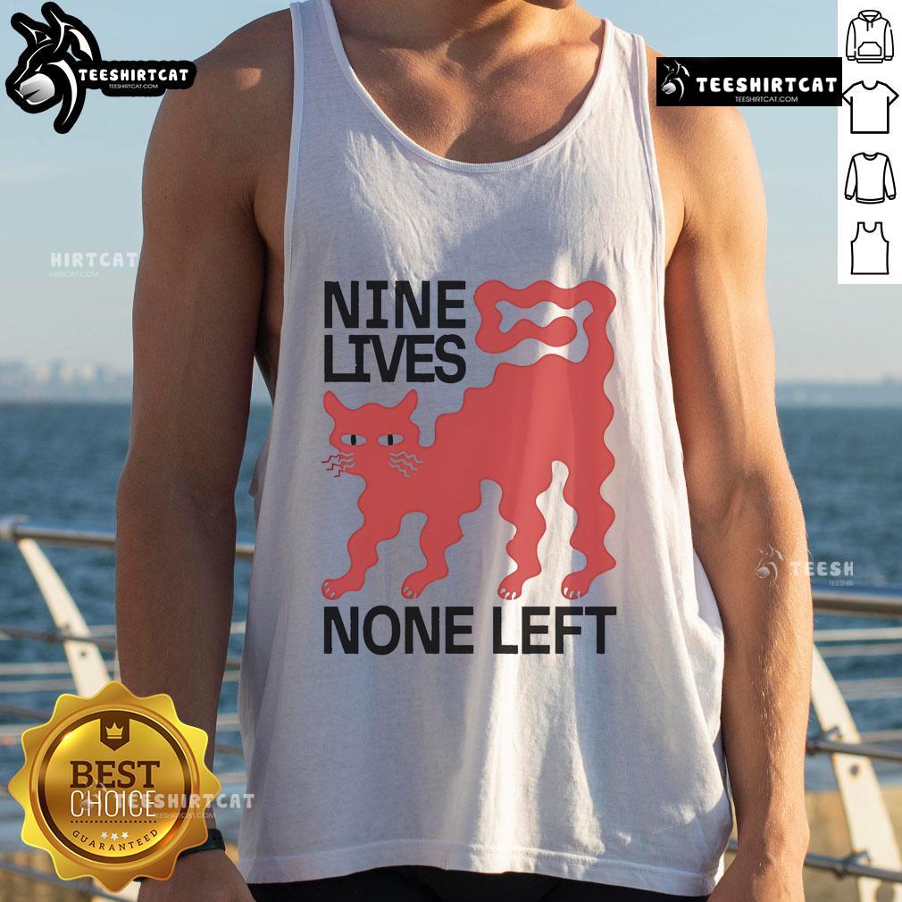 Good Nine Lives None Left Cat Tank Top featuring a playful cat graphic, perfect for cat lovers and casual wear.