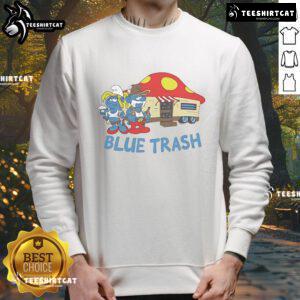 Alt Text: Good The Smurfs Blue Trash Sweatshirt featuring vibrant Smurf graphics on a cozy blue background.
