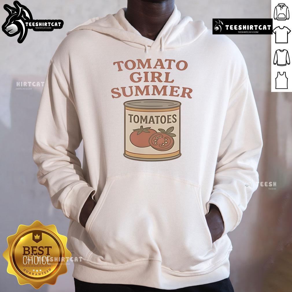 Alt Text: Vintage graphic hoodie featuring 'Good Tomato Girl' design with a jar, perfect for summer style.
