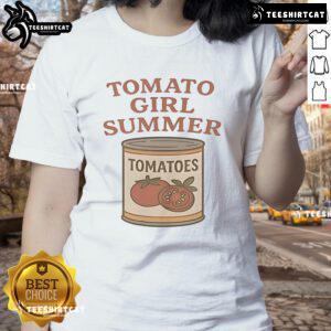 Good Tomato Girl summer vintage jar graphic on a ladies tee, perfect for casual summer outings and stylish comfort.