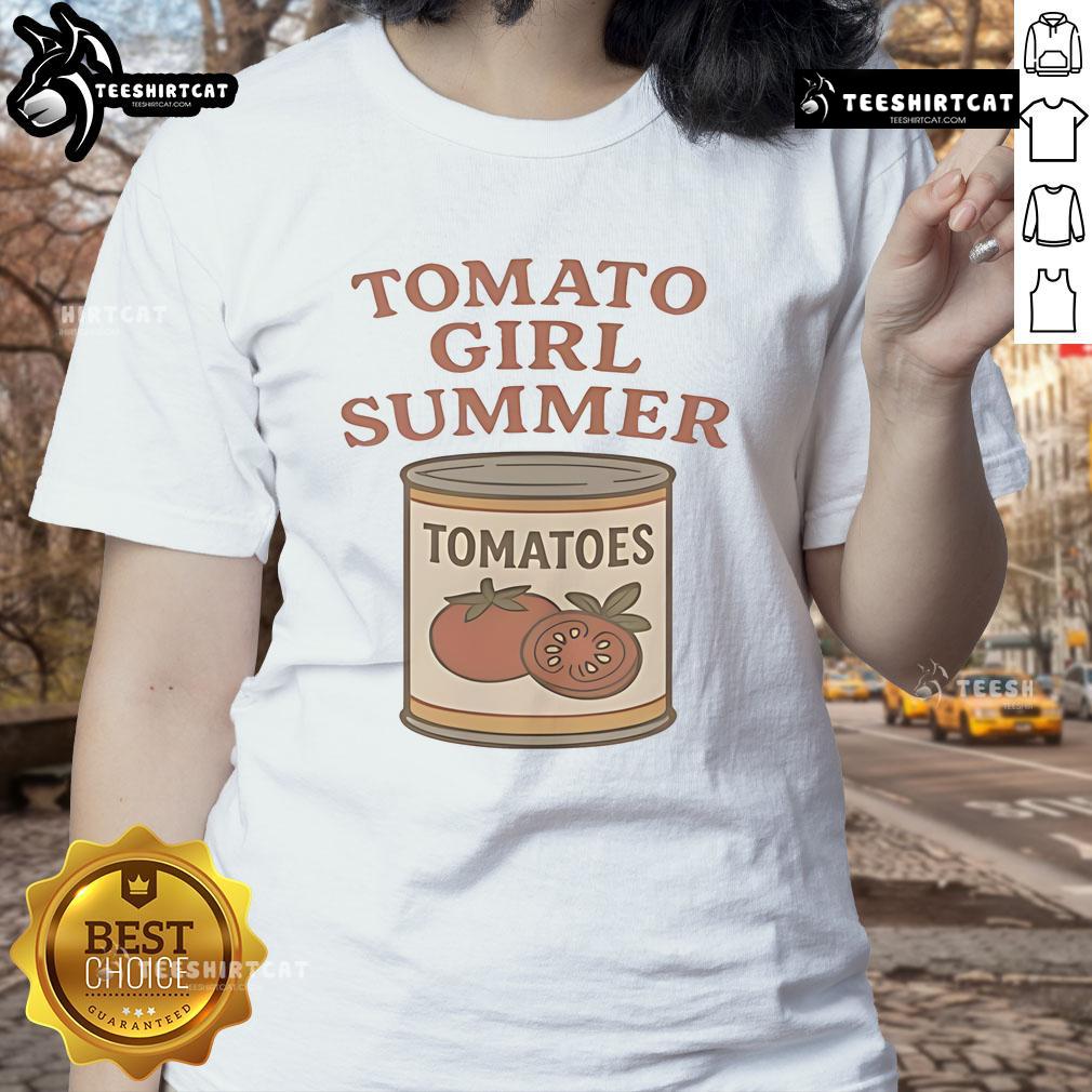 Good Tomato Girl summer vintage jar graphic on a ladies tee, perfect for casual summer outings and stylish comfort.