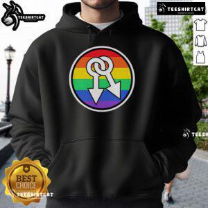 Colorful rainbow hoodie featuring hot male symbols, perfect for showcasing pride and individuality in style.