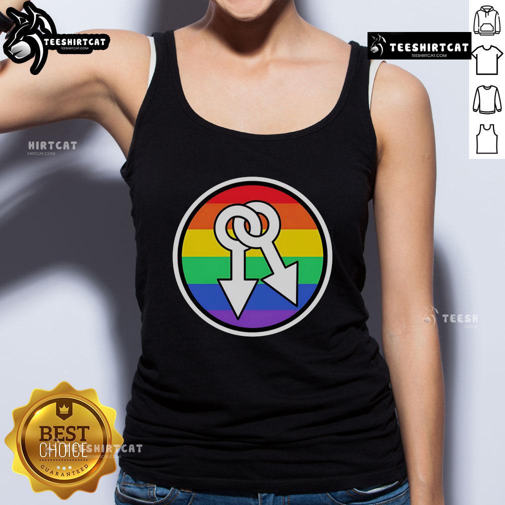 Hot male symbols rainbow tank top featuring vibrant colors and stylish design for LGBTQ+ pride events and summer fashion.