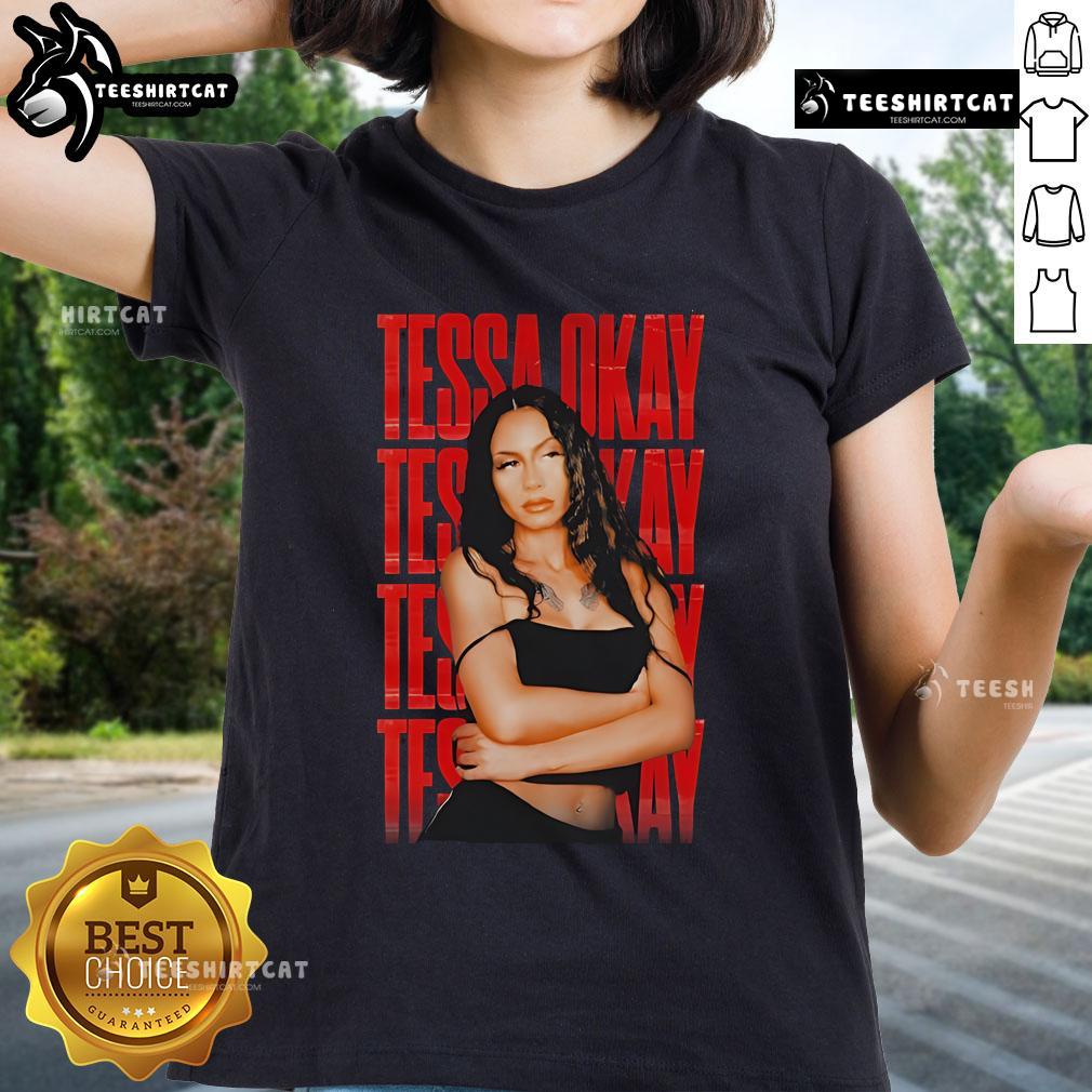 Hot Tessa Okay Ladies Tee featuring bold graphic design on a stylish women's shirt for casual wear.