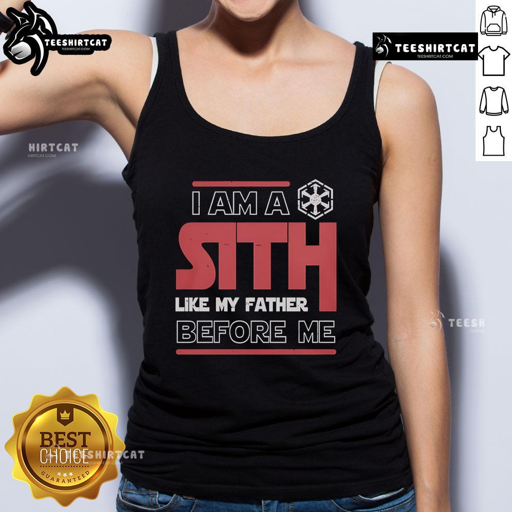 Star Wars tank top featuring 'Nice, I'm a Sith like my father before me' design for fans of the franchise.