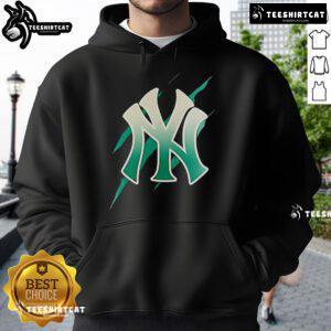 Alt Text: Nice Jurassic World Rebirth New York Yankees logo hoodie showcasing a unique design for fans.