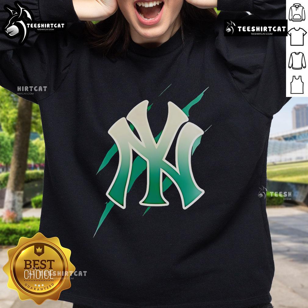 Alt Text: Stylish Jurassic World Rebirth sweatshirt featuring the New York Yankees logo in vibrant colors for fans.