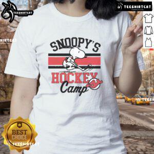 Womens Nice Snoopy New Jersey Devils tee from Snoopy's Hockey Camp, featuring NHL all teams design for hockey fans.