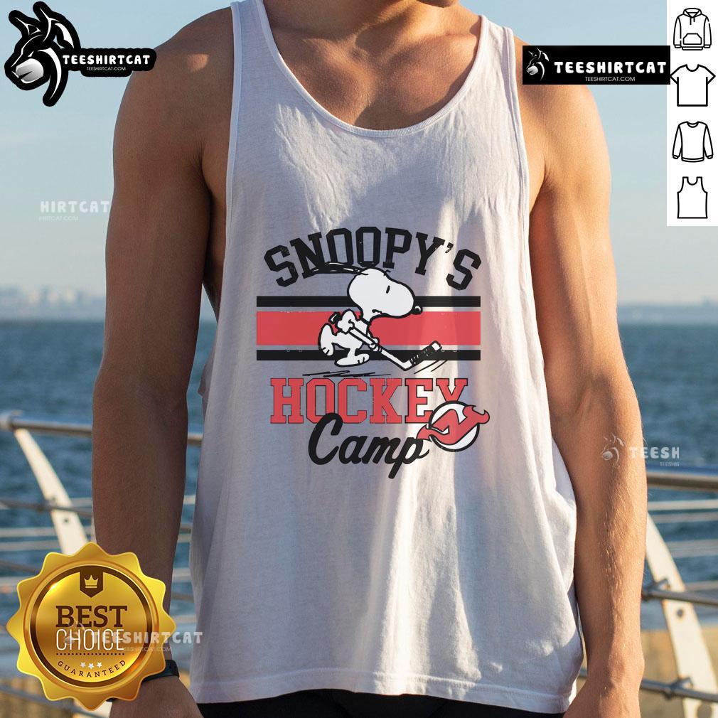Nice Snoopy New Jersey Devils tank top from Snoopy's Hockey Camp featuring NHL all teams design, perfect for hockey fans.