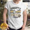 Alt Text: Snoopy in Vegas Golden Knights hockey gear on a Camp Snoopy NHL shirt featuring all teams.