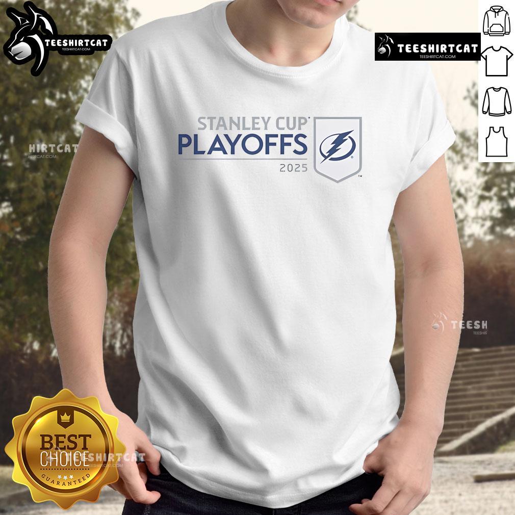 Tampa Bay Lightning 2025 NHL Stanley Cup Playoffs Champions T-Shirt featuring team logo and championship graphics.