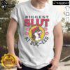 Funny 'Nice The Biggest Slut At Buc-Ee's The Gas Station' t-shirt design featuring bold text and colorful graphics.