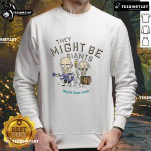 Nice They Might Be Giants World Tour 2040 sweatshirt featuring vibrant graphics and bold text design.