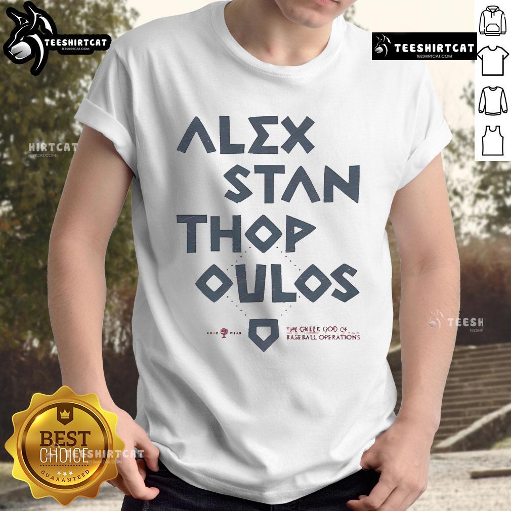 Official Alex Stanthopoulos The Greek God Of Baseball Operations T-Shirt featuring bold graphics and vibrant colors.