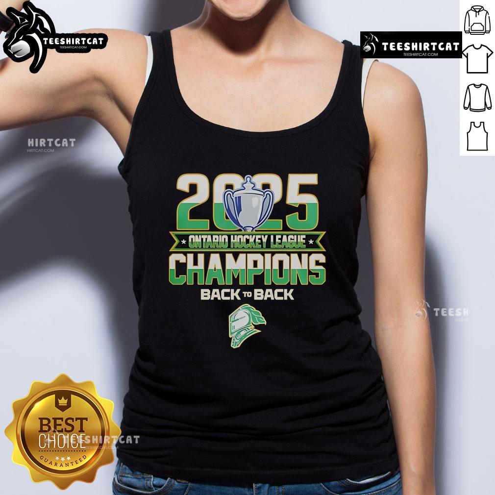 Official Back To Back London Knights 2025 Ontario Hockey League Champions tank top showcasing team pride and victory.