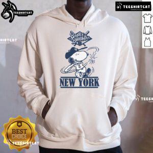 Official Bronx Bombers Snoopy New York Yankees baseball hoodie featuring Snoopy in Yankees gear, perfect for fans.