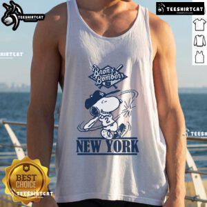 Official Bronx Bombers Snoopy New York Yankees baseball tank top featuring Snoopy in Yankees gear.