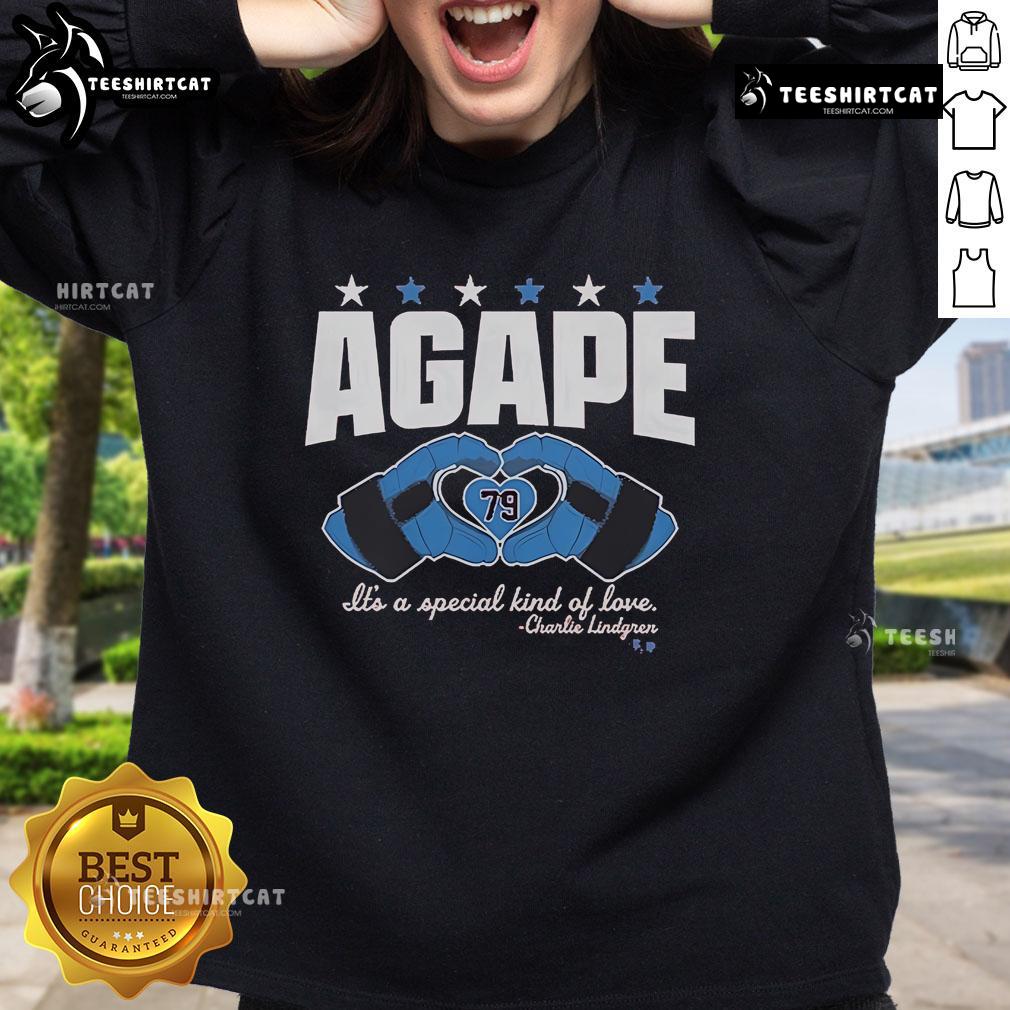Official Charlie Lindgren Agape Love 79 sweatshirt showcasing a unique design celebrating special love and connection.