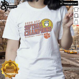 Clemson Tigers Women's 2025 ACC Softball Conference Tournament Champions Next Batter Ladies Tee in vibrant orange.