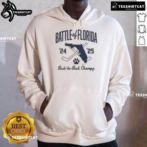 Alt Text: Official Florida Hockey Battle of Florida Back-to-Back Champs Hoodie showcasing team pride and championship spirit.