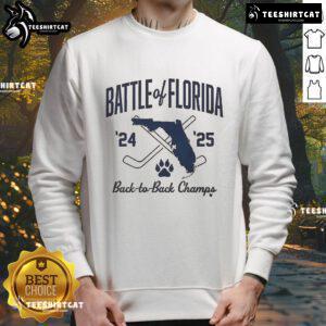 Official Florida Hockey Battle of Florida Back to Back Champs sweatshirt showcasing team pride and championship spirit.