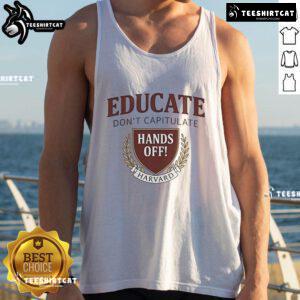 Official Hands Off Harvard Resistance Tank Top in black, featuring bold white text for a stylish, activist look.