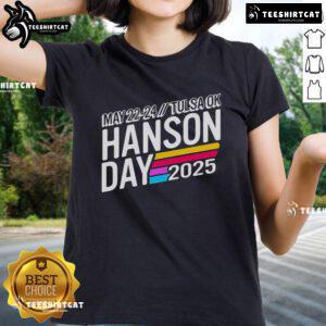 Official Hanson Day May 22-24, 2025 Tulsa OK Ladies Tee featuring vibrant design and event details.