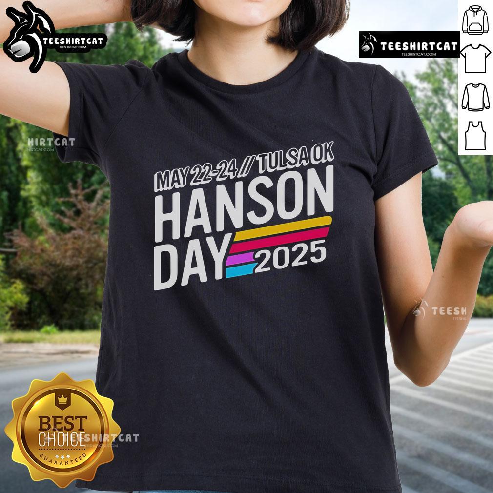 Official Hanson Day May 22-24, 2025 Tulsa OK Ladies Tee featuring vibrant design and event details.