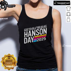 Official Hanson Day 2025 tank top featuring vibrant design; event in Tulsa, OK from May 22-24, 2025.