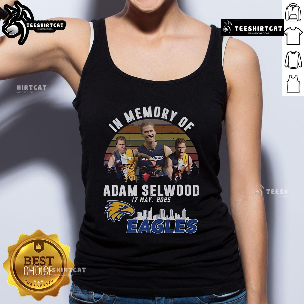 Official In Memory Of Adam Selwood 2025 West Coast Eagles Limited Edition Tank Top showcasing team colors and logo.