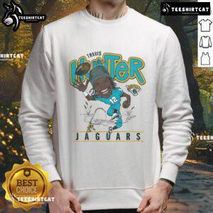 Official Jacksonville Jaguars Travis Hunter sweatshirt featuring team colors and logo, perfect for fans and game day wear.