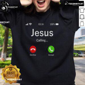 Official Jesus Is Calling Christian Sweatshirt featuring a bold design and cozy fit for faith-inspired fashion.