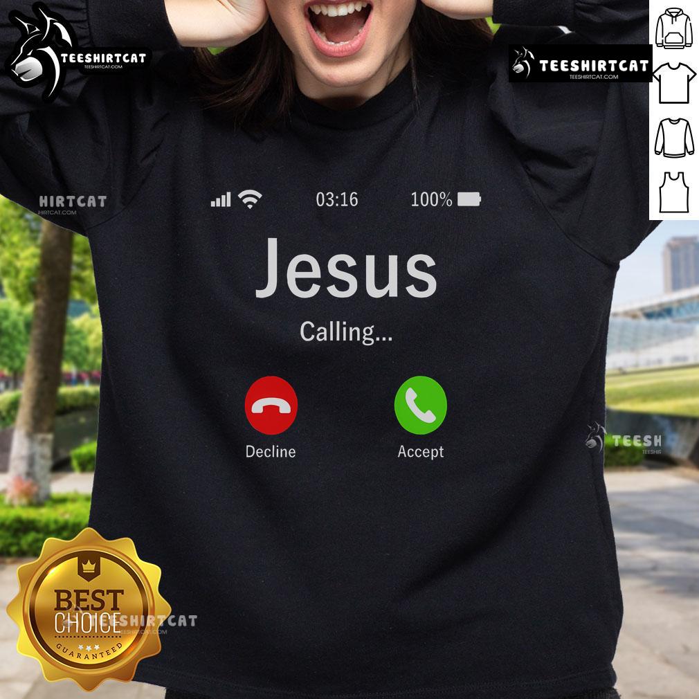 Official Jesus Is Calling Christian Sweatshirt featuring a bold design and cozy fit for faith-inspired fashion.