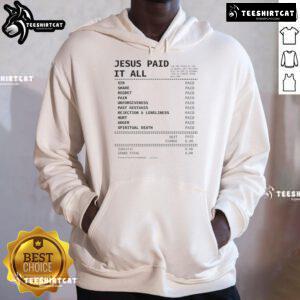 Official Jesus Paid It All Receipt Hoodie in black, showcasing a stylish design with a faith-inspired message.