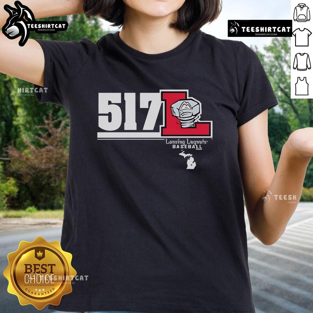 Official Lansing Lugnuts 517 Ladies Tee featuring team logo and stylish design for fans of all ages.