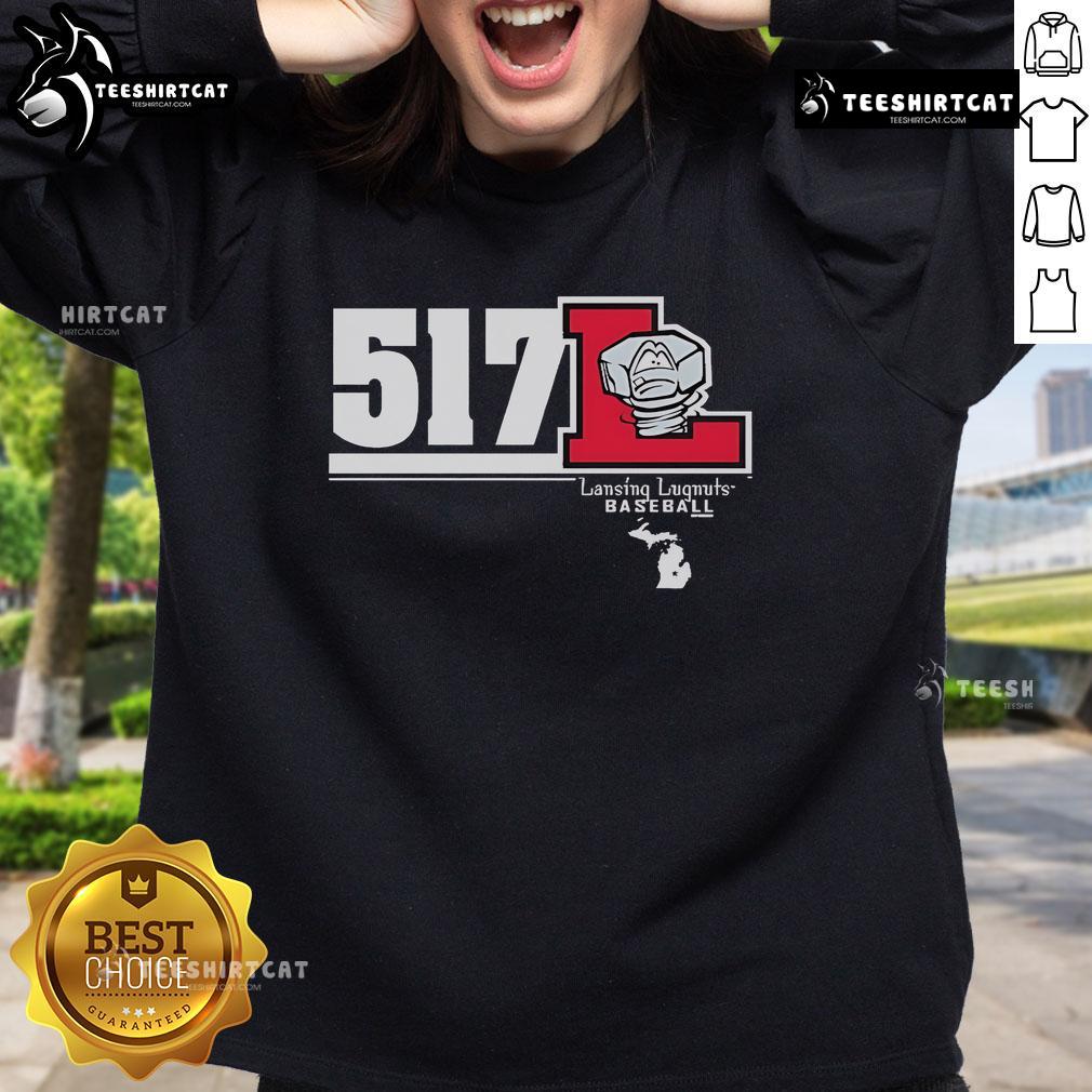 Official Lansing Lugnuts 517 Sweatshirt featuring team colors and logo, perfect for fans and game day wear.