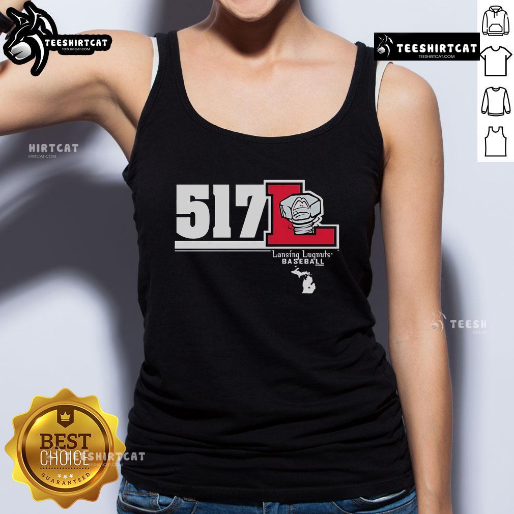 Official Lansing Lugnuts 517 Tank Top featuring vibrant team colors and logo, perfect for summer baseball fans.