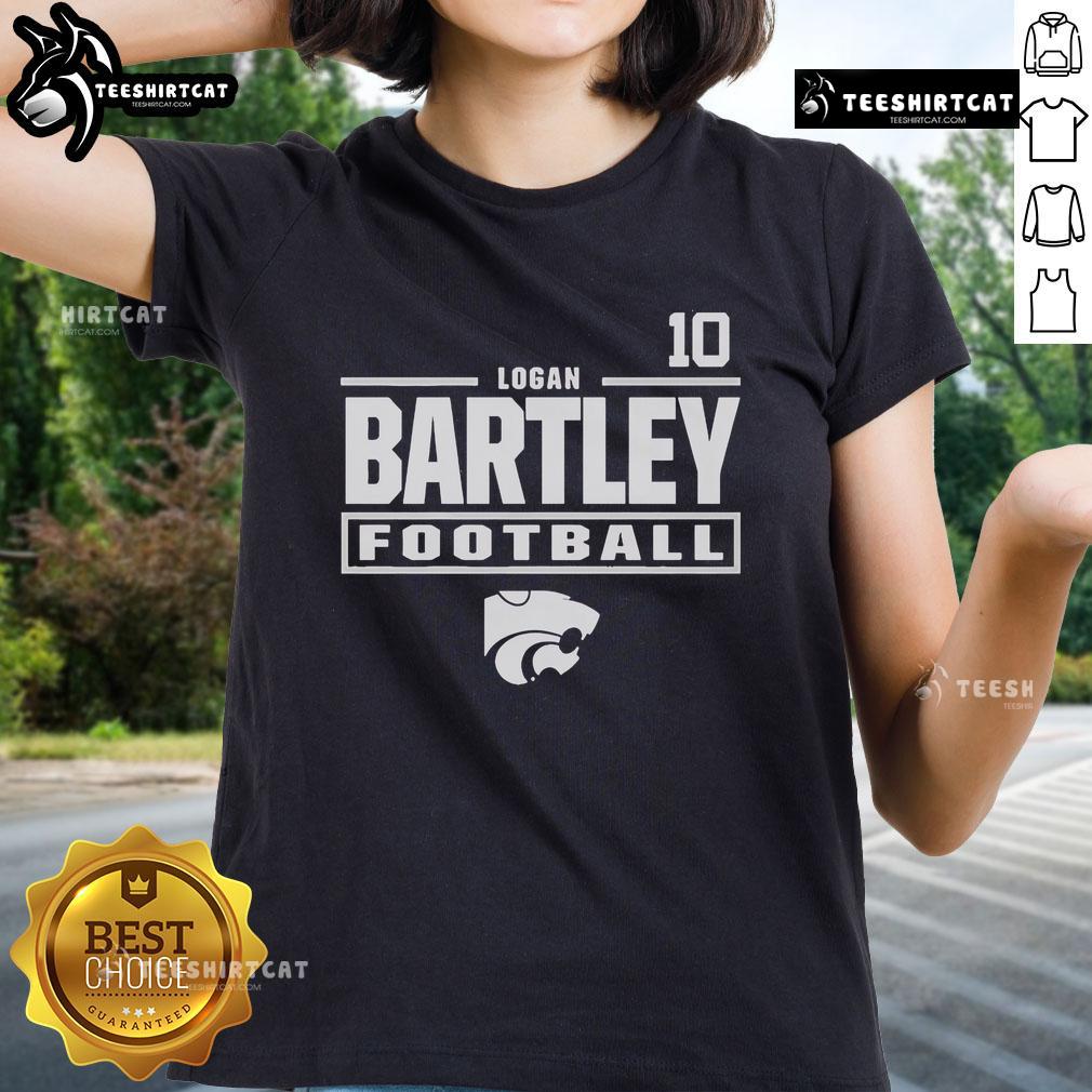 Alt Text: Official Logan Bartley Youth Grey K-State Wildcats NIL Stacked Box Player Special Ladies Tee for fans.
