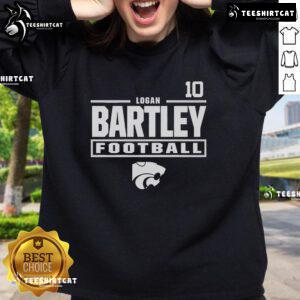 Alt Text: Official Logan Bartley Youth Grey K-State Wildcats NIL Stacked Box Player Special Sweatshirt for young fans.